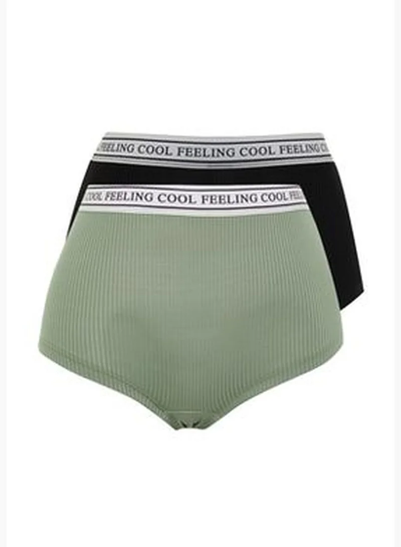 trendyol Gray Melange-Skin Cotton Rubber Detailed 2-Pack Ribbed Boxer Briefs THMAW24KU00008