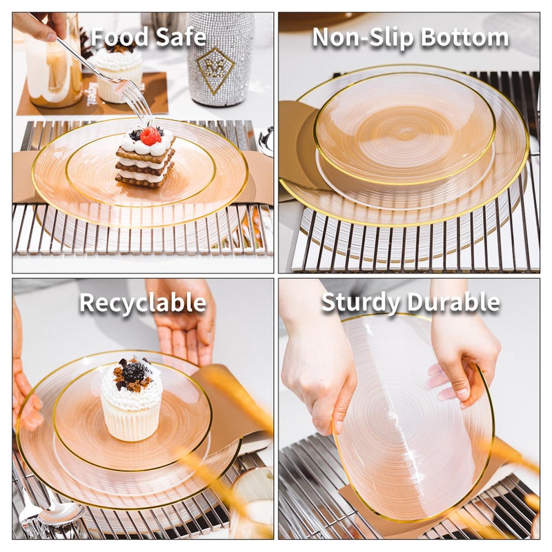 N9R 60PCS Orange Plastic Plates with Gold Trim - 30 Dinner & 30 Dessert Plates  Circular Ribbed Design  Elegant Disposable Plates for Weddings  Events  Banquets  Special Occasions (Translucent Orange) - Image 3