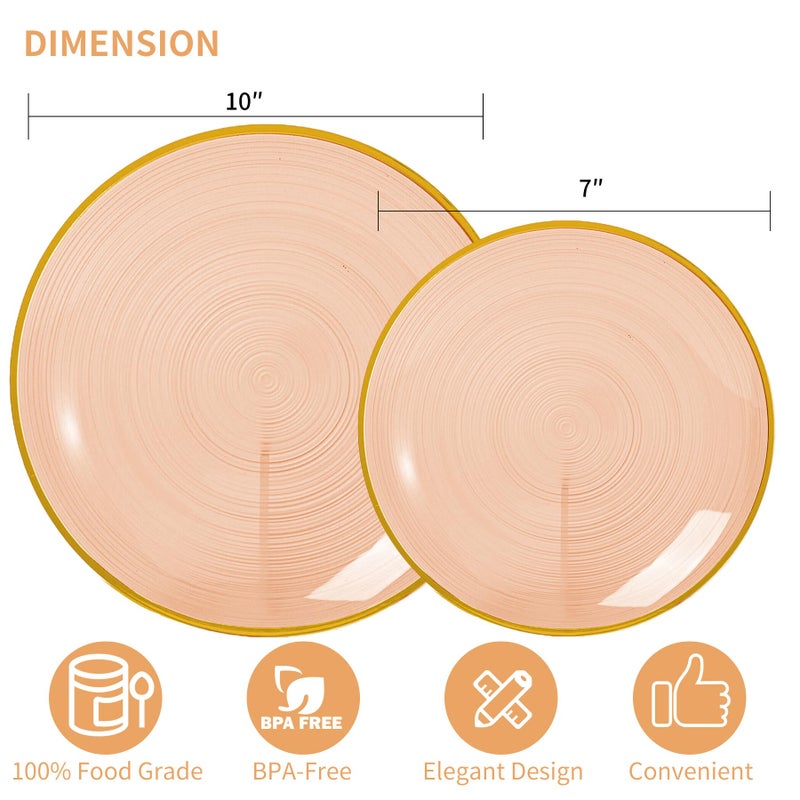 N9R 60PCS Orange Plastic Plates with Gold Trim - 30 Dinner & 30 Dessert Plates  Circular Ribbed Design  Elegant Disposable Plates for Weddings  Events  Banquets  Special Occasions (Translucent Orange) - Image 2