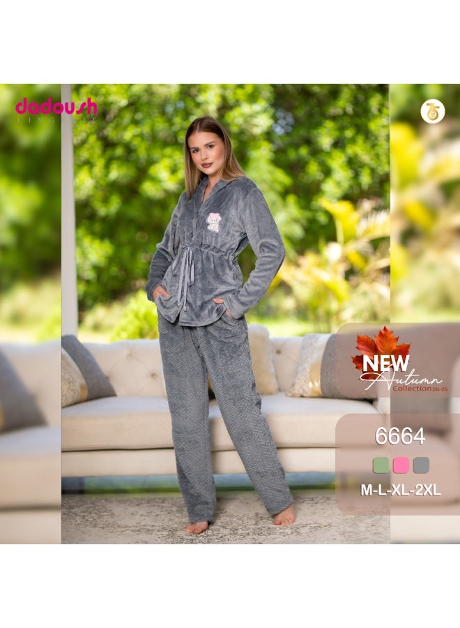 دعدوش  بيجامة نسائية شتوية من الفرو الناعم، طقم بيجامة حريمي من قطعتين للمنزل، مريحة ودافئة,بيجامه شتوية للنساء توفر تغطية كاملة للنساء من دعدوش , - Image 5