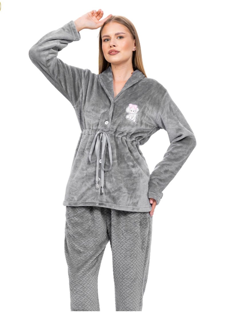 دعدوش  بيجامة نسائية شتوية من الفرو الناعم، طقم بيجامة حريمي من قطعتين للمنزل، مريحة ودافئة,بيجامه شتوية للنساء توفر تغطية كاملة للنساء من دعدوش , - Image 4