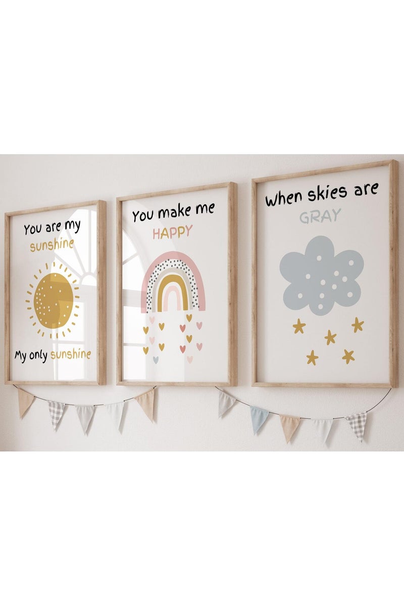 Eviepops Prints You are My Sunshine Set of 3 Unframed Poster Prints - Image 1