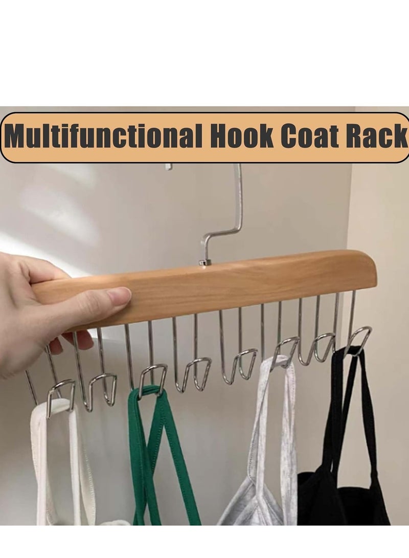 مارلا مول رف معاطف مكون من قطعتين مع ما مجموعه 16 خطافًا لربطات العنق الخشبية غير القابلة للانزلاق، ورف أحزمة، ورف عرض دوار موفر للمساحة للأحزمة والقمصان والقبعات - Image 3