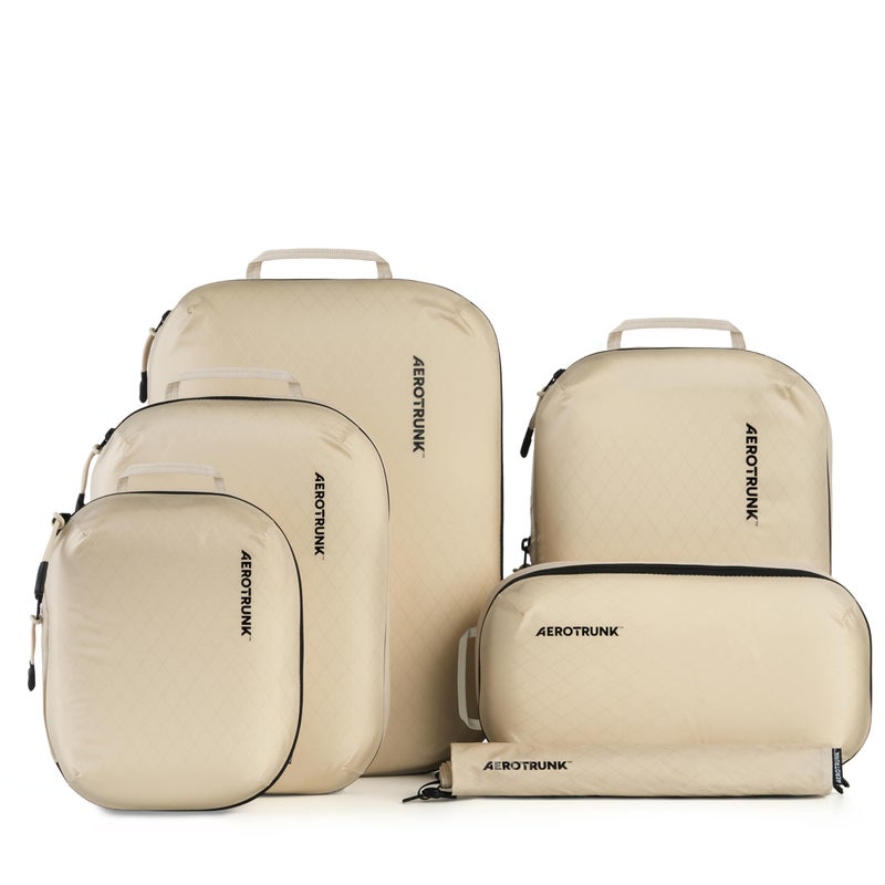 Aerotrunk Ultralight Compression Packing Cubes - Lightweight Travel Organizers for Suitcases and Luggage (6-Pack, Beige) - Image 1