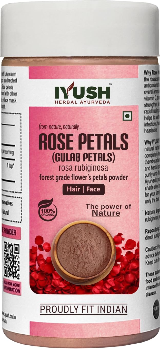 IYUSH Herbal Ayurveda Organic Rose Petal Powder - 100gm - Image 1