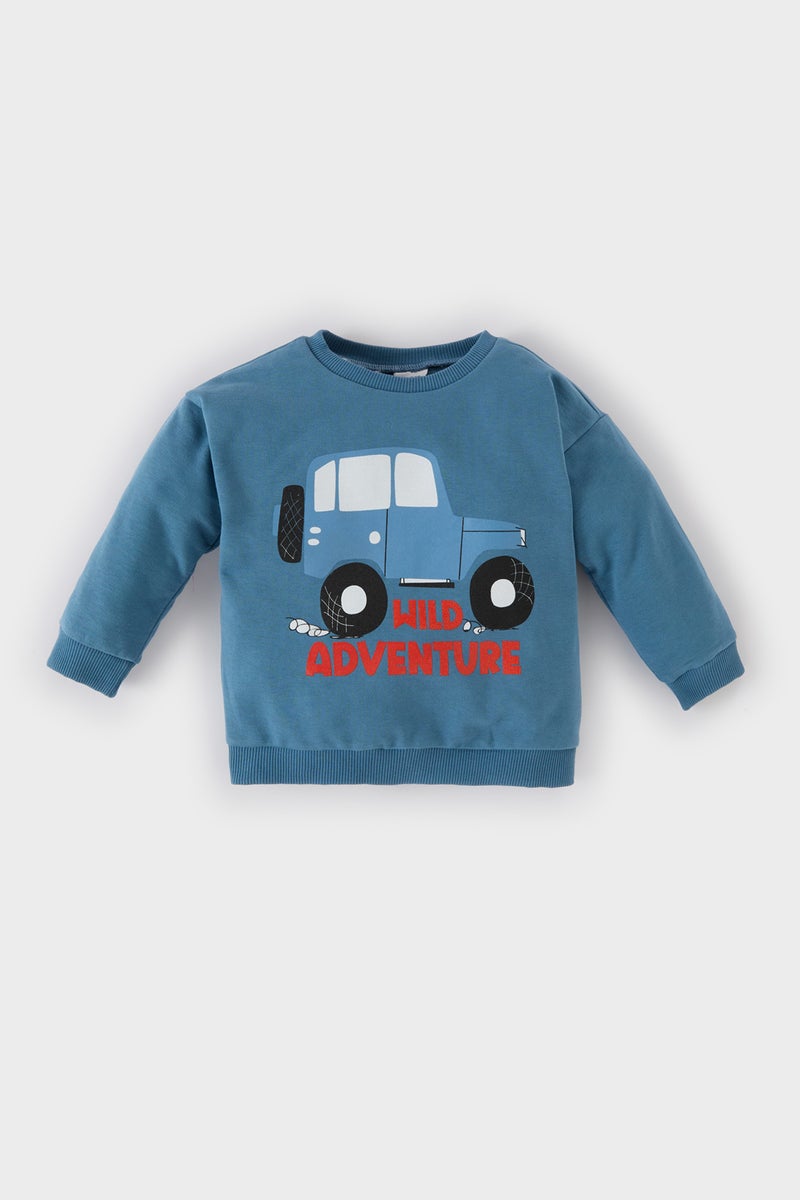 DeFacto Baby Boy Regular Fit Vehicle Printed Soft Furry Inside Thin Sweatshirt - Image 1