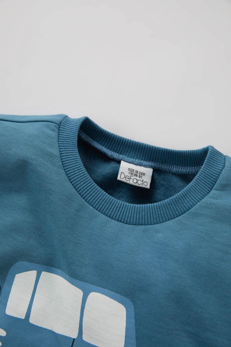 DeFacto Baby Boy Regular Fit Vehicle Printed Soft Furry Inside Thin Sweatshirt - Image 4