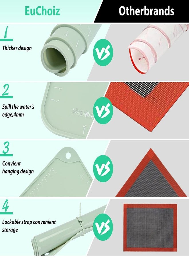 EuChoiz Silicone Pastry Mat 20"*16" Extra Thick Non Stick Baking Mat Food Grade Silicone Dough Rolling Bake Mat with Edge Heightening Green - Image 5