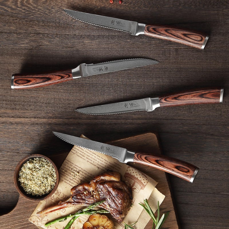 Wakoli Edib 4 Large Master Steak Knife Set  Sharp 12.50 Cm Blade  67 Layer Large Master Steel With Pakka Wood Handle I Edle Large Master Steak  A Wooden Box For Grilling Or As Cutlery. - Image 2