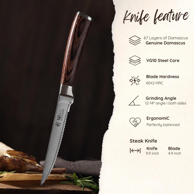 Wakoli Edib 4 Large Master Steak Knife Set  Sharp 12.50 Cm Blade  67 Layer Large Master Steel With Pakka Wood Handle I Edle Large Master Steak  A Wooden Box For Grilling Or As Cutlery. - Image 3