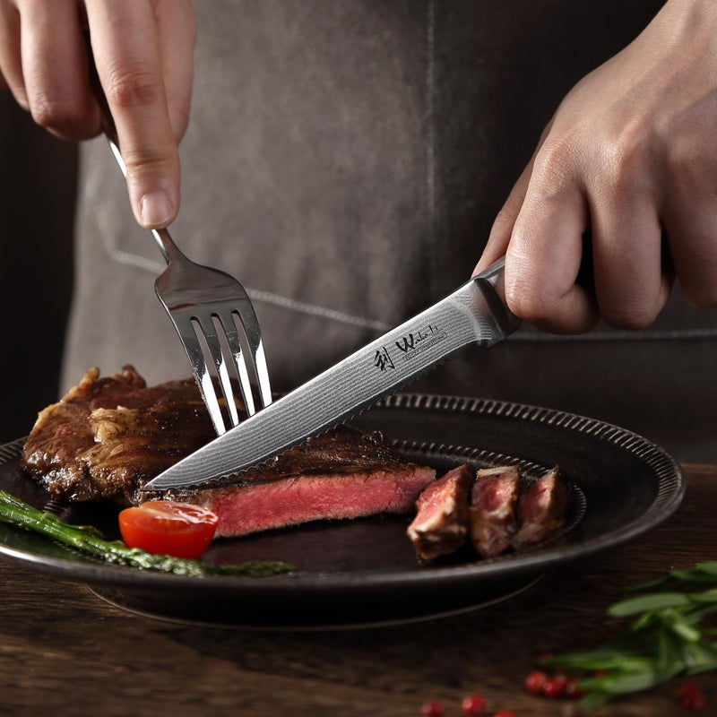 Wakoli Edib 4 Large Master Steak Knife Set  Sharp 12.50 Cm Blade  67 Layer Large Master Steel With Pakka Wood Handle I Edle Large Master Steak  A Wooden Box For Grilling Or As Cutlery. - Image 4