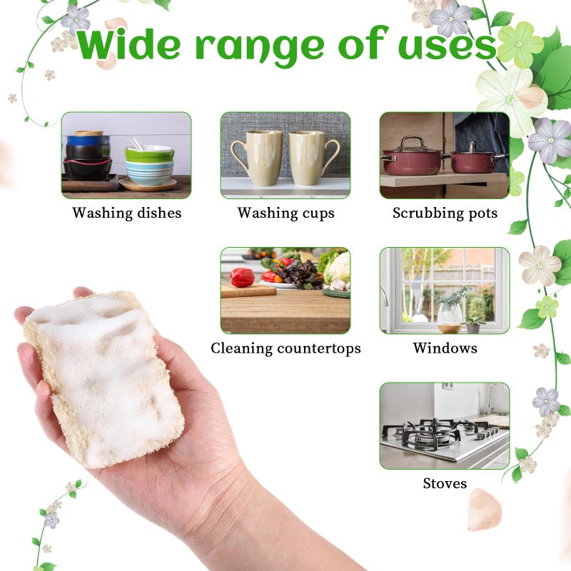 Tweruna 10 PCS Natural Sponges for Dishes, Loofah Dish Sponge for Kitchen Compostable Natural Loofah Sponges - Image 4