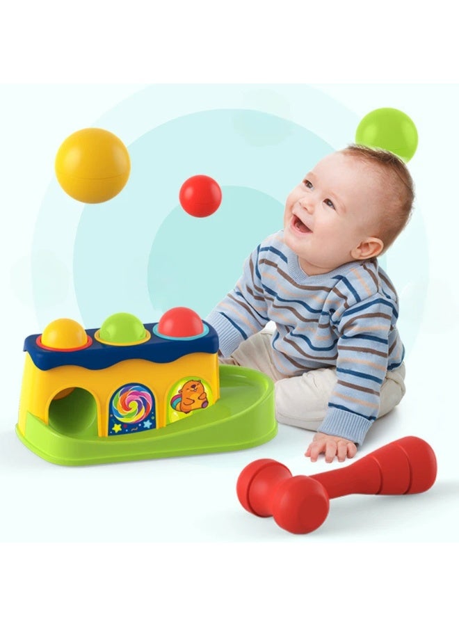 عام ألعاب طاولة الطرق بالمطرقة للأطفال مع كرة متحركة، لعبة مطرقة و 3 كرات | لعبة مبكرة لطرق الكرة | طاولة طرق بمطرقة للأطفال بعمر 1-3 سنوات أولاد وبنات. - Image 1