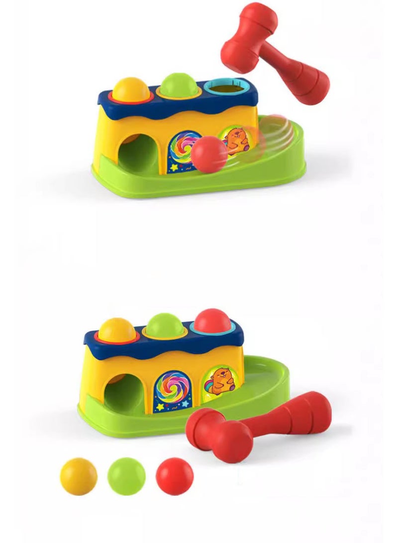 عام ألعاب طاولة الطرق بالمطرقة للأطفال مع كرة متحركة، لعبة مطرقة و 3 كرات | لعبة مبكرة لطرق الكرة | طاولة طرق بمطرقة للأطفال بعمر 1-3 سنوات أولاد وبنات. - Image 3