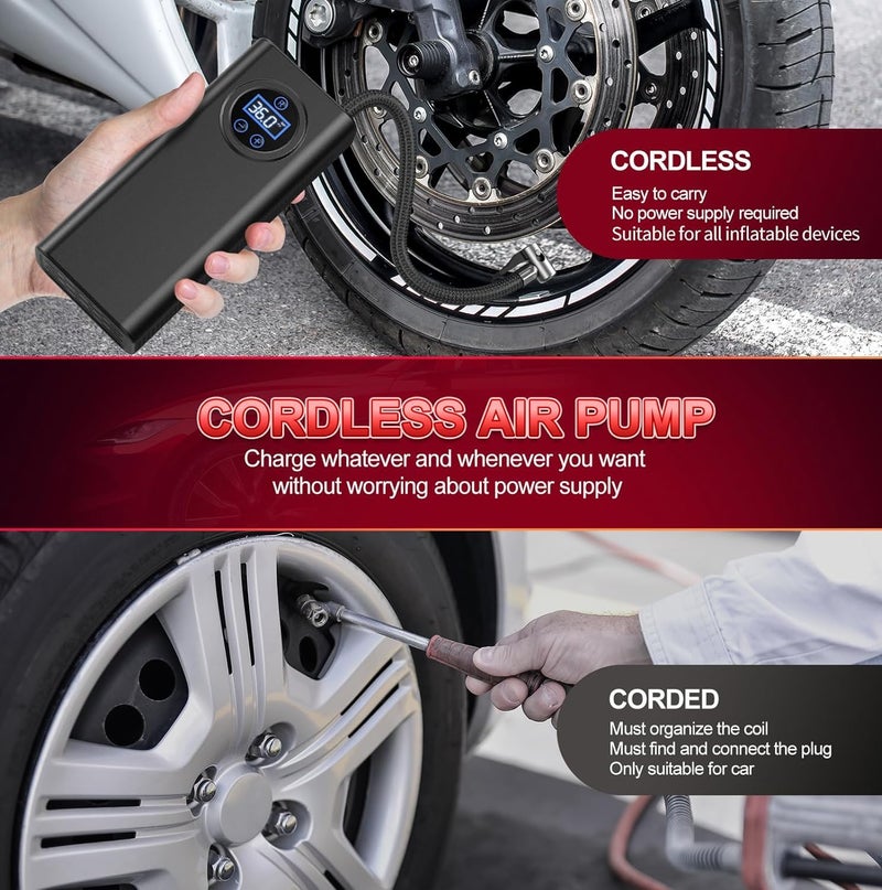 US1984 Smart Tyre Inflator, Air Compressor, Portable Air Pump 150 PSI for Car Tires Bikes Balls Balloons and Other Inflatables with Digital Gauge Cordless Electric Inflator Rechargeable - Image 3