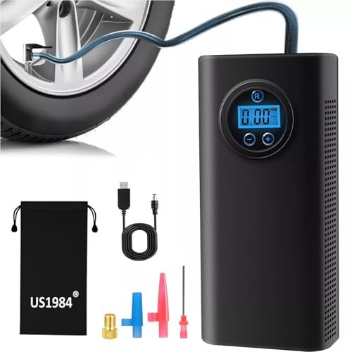 US1984 Smart Tyre Inflator, Air Compressor, Portable Air Pump 150 PSI for Car Tires Bikes Balls Balloons and Other Inflatables with Digital Gauge Cordless Electric Inflator Rechargeable - Image 1