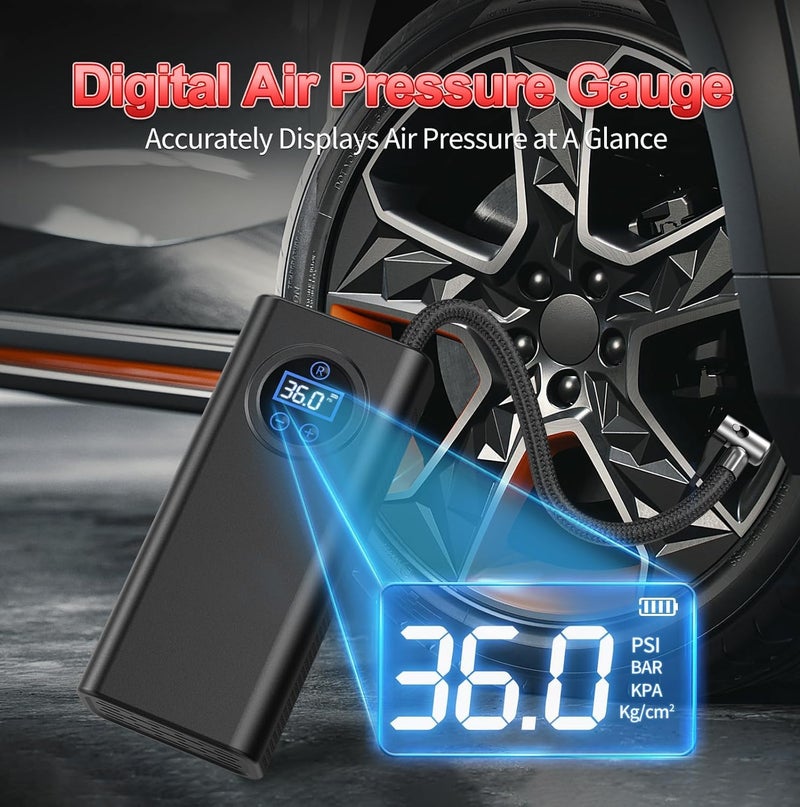 US1984 Smart Tyre Inflator, Air Compressor, Portable Air Pump 150 PSI for Car Tires Bikes Balls Balloons and Other Inflatables with Digital Gauge Cordless Electric Inflator Rechargeable - Image 2