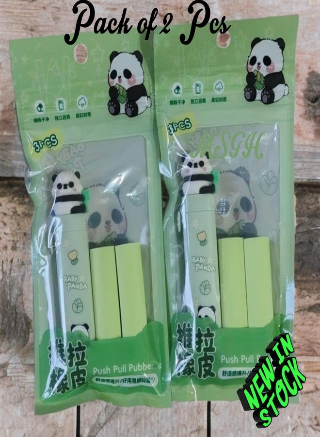 MSGH Rubber Eraser Sliding Retractable Eraser, Large Pencil Eraser, Soft Cute Erasers Push Pull, Bulk Erasers Assorted Color for Students Kids, School Office Home Supplies (Panda - Pack of 2pcs) - Image 2