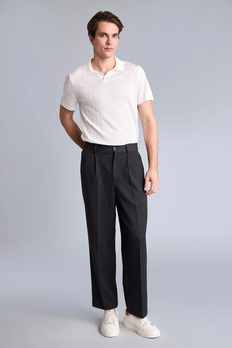 Straight Fit Wide Leg Trousers