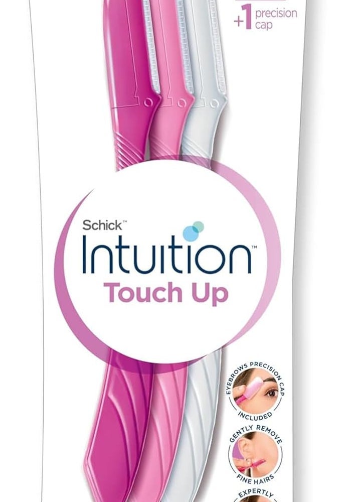 Schick Intuition Touch-Up Dermaplaning Tool Set with Precision Cover - 3 Count for Eyebrow Shaping and Facial Hair Removal - Image 1