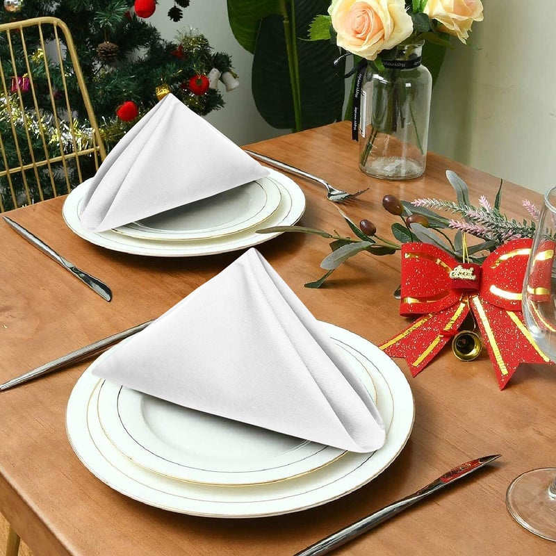 Ruvanti Cloth Napkins set of 12, 18x18 Inches Napkins Cloth Washable, Soft, Durable, Absorbent, Cotton Blend. Table Dinner Napkins Cloth for Hotel, Lunch, Restaurant, Weddings, Events, Parties - White - Image 3