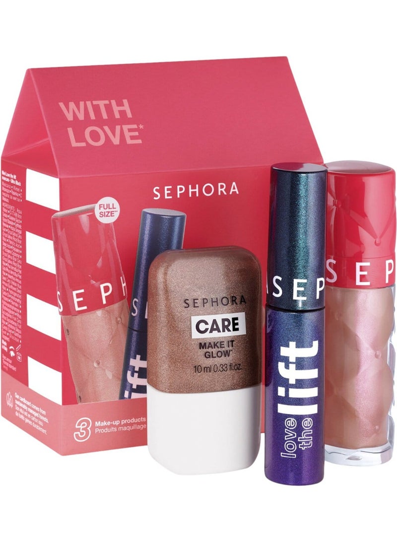 سيفورا كولكشن – طقم وِذ لَف (ماسكارا + هايلايتر + ملمع شفاه معزز للحجم) - Image 1