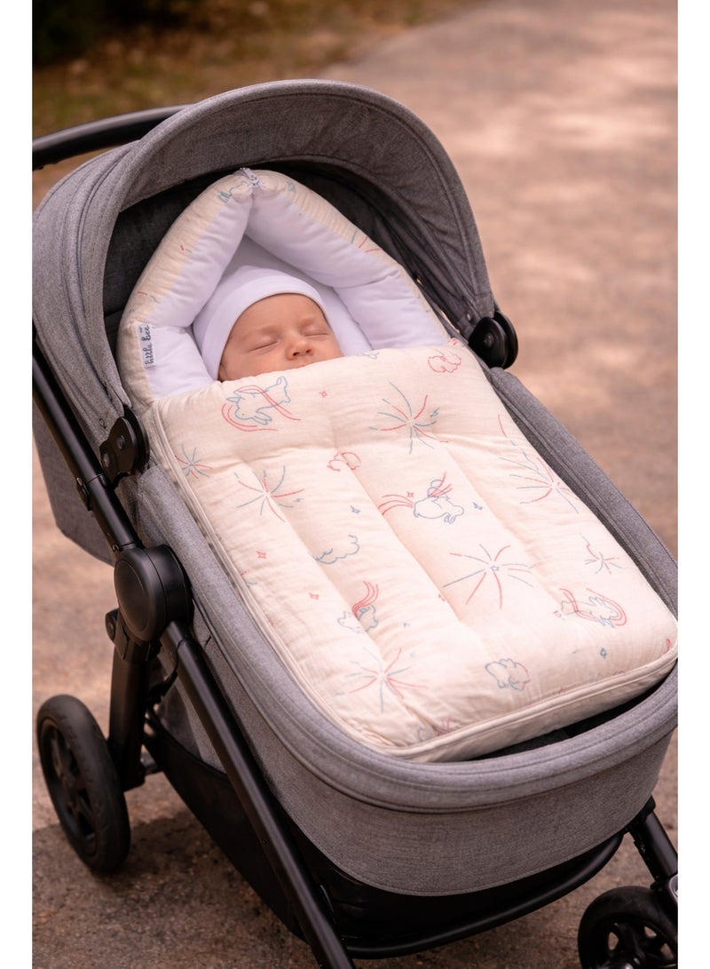 Little Bee 3 in 1 Baby bed, Sleeping Bag and Carrying Nest, Muslin Cotton New Born Bedding (0-6 Months) (Peach Rabit Star) (Light Weight),1 pack - Image 4