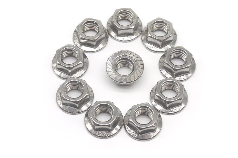 M10 x 1.5mm Flange Nuts, binifiMux Diameter 10Pcs Serrated Hex Flange Lock Nuts 304 Stainless Steel