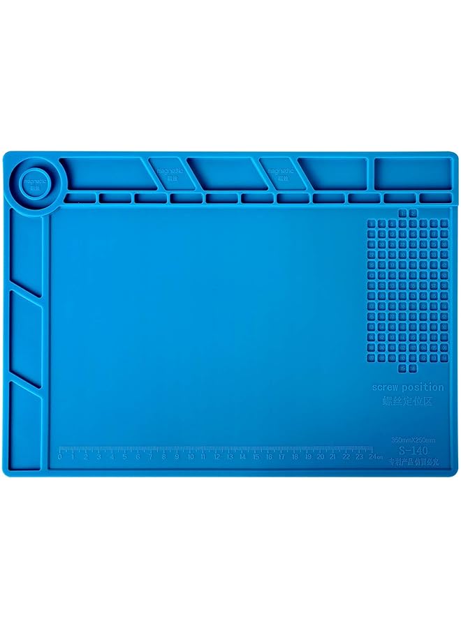 erorex Magnetic Silicone Soldering Mat Heat Resistant 932°F 13.8 X 9.8 Inch Insulation Repair Work Mat For Electronics Phone Soldering Iron Bga Ideal For Workbench Blue - Image 1