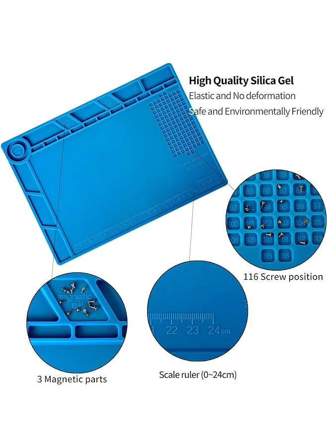 erorex Magnetic Silicone Soldering Mat Heat Resistant 932°F 13.8 X 9.8 Inch Insulation Repair Work Mat For Electronics Phone Soldering Iron Bga Ideal For Workbench Blue - Image 3