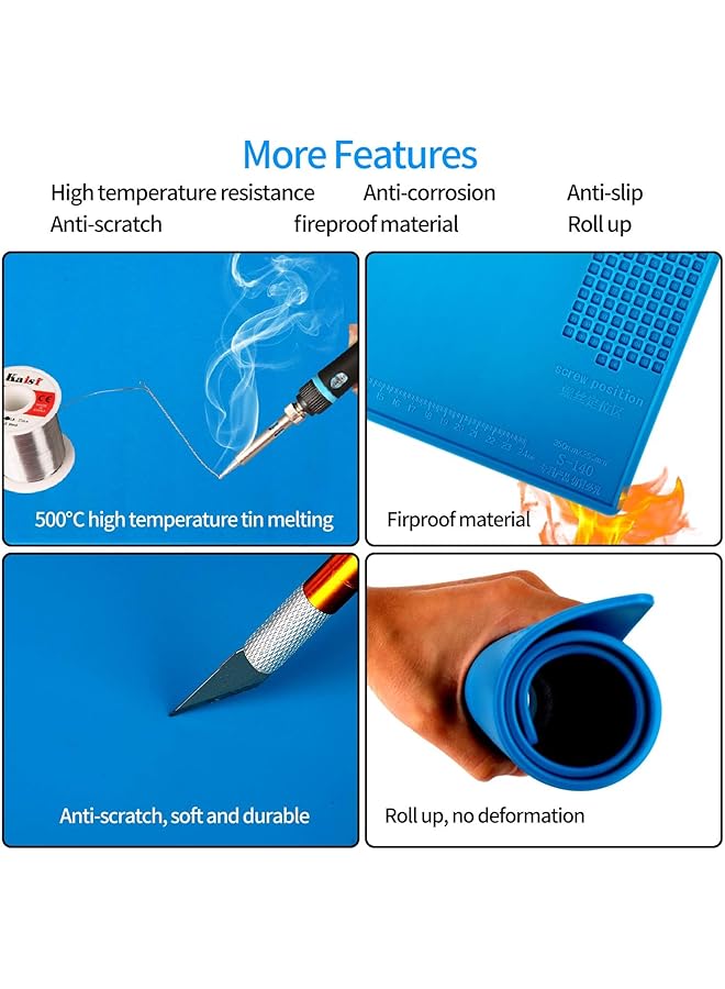 erorex Magnetic Silicone Soldering Mat Heat Resistant 932°F 13.8 X 9.8 Inch Insulation Repair Work Mat For Electronics Phone Soldering Iron Bga Ideal For Workbench Blue - Image 4