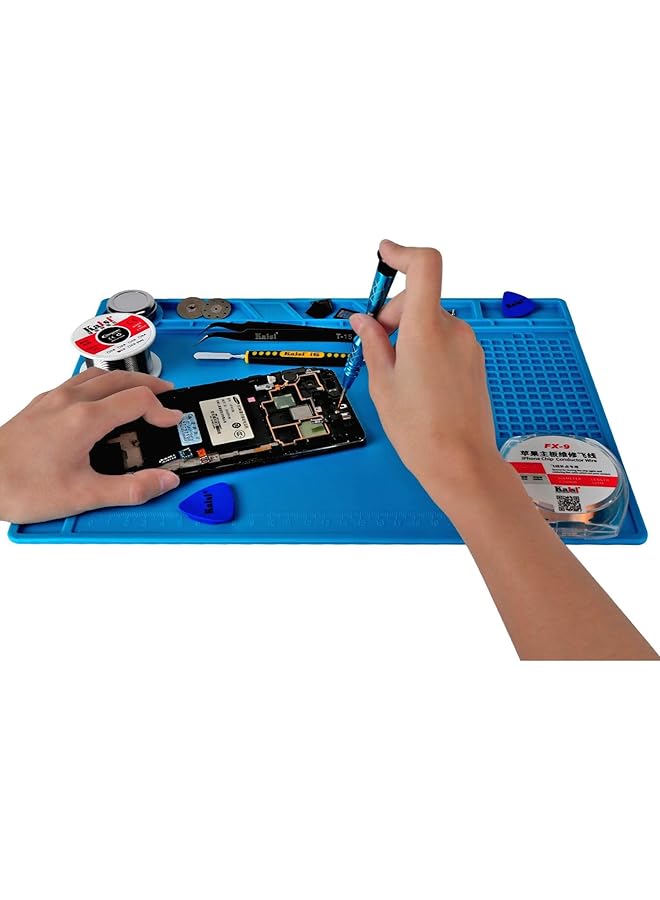 erorex Magnetic Silicone Soldering Mat Heat Resistant 932°F 13.8 X 9.8 Inch Insulation Repair Work Mat For Electronics Phone Soldering Iron Bga Ideal For Workbench Blue - Image 5
