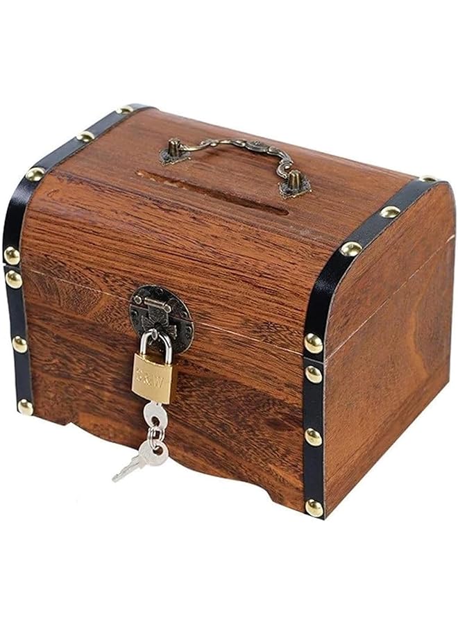joyzzz Piggy Bank Wood Piggy Bank Piggy Banks For Kids Vintage Treasure Chest Child Piggy Bank Shatterproof Money Coin Bank Boy Piggy Bank With Lock Applicable To Birthday Gifts - Image 1