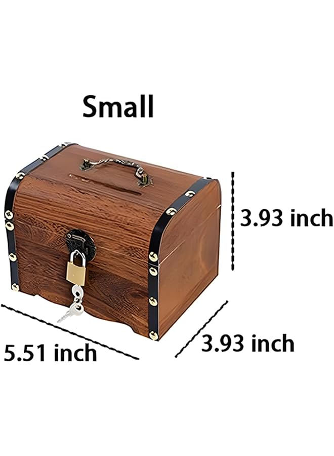 joyzzz Piggy Bank Wood Piggy Bank Piggy Banks For Kids Vintage Treasure Chest Child Piggy Bank Shatterproof Money Coin Bank Boy Piggy Bank With Lock Applicable To Birthday Gifts - Image 5