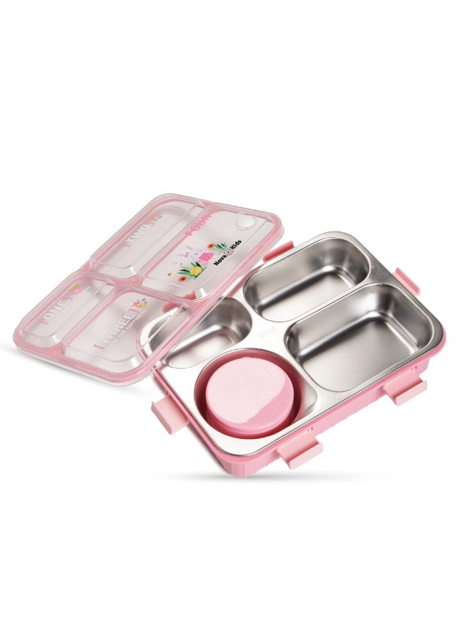 Nova kids Nova Kids Stainless Steel 3 Compartment Bento Lunch Box w/ Water Bottle, Spoon & Fork Set - Pink  - Image 4