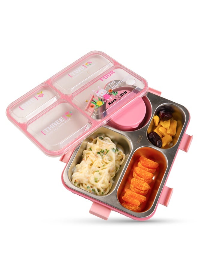 Nova kids Nova Kids Stainless Steel 3 Compartment Bento Lunch Box w/ Water Bottle, Spoon & Fork Set - Pink  - Image 5