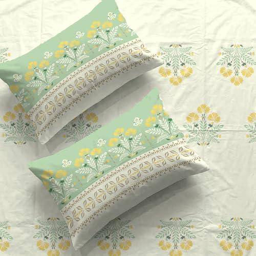 Urban Space Serene 100% Cotton King Size Bedsheet, 200 TC Super Soft Bed Sheet for King Size Bed, Floral King bedsheet with 2 Pillow Covers (108 x 108 Inches, Malhaar Sage Green) - Image 1