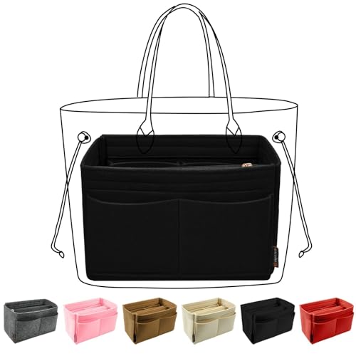 OMYSTYLE Black Slender Large Organizer Insert, Felt Tote Bag Organizer Insert with 5 Sizes, Handbag Dividers for Inside Purse, Compatible with Longchamp, Neverful, Speedy and More - Image 1
