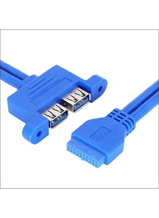 USB3.0 Dual-port Baffle Line Half-height Motherboard 20pin To USB3.0 Small Chassis Rear Baffle Expansion Card-Color:Black-Length:50CM