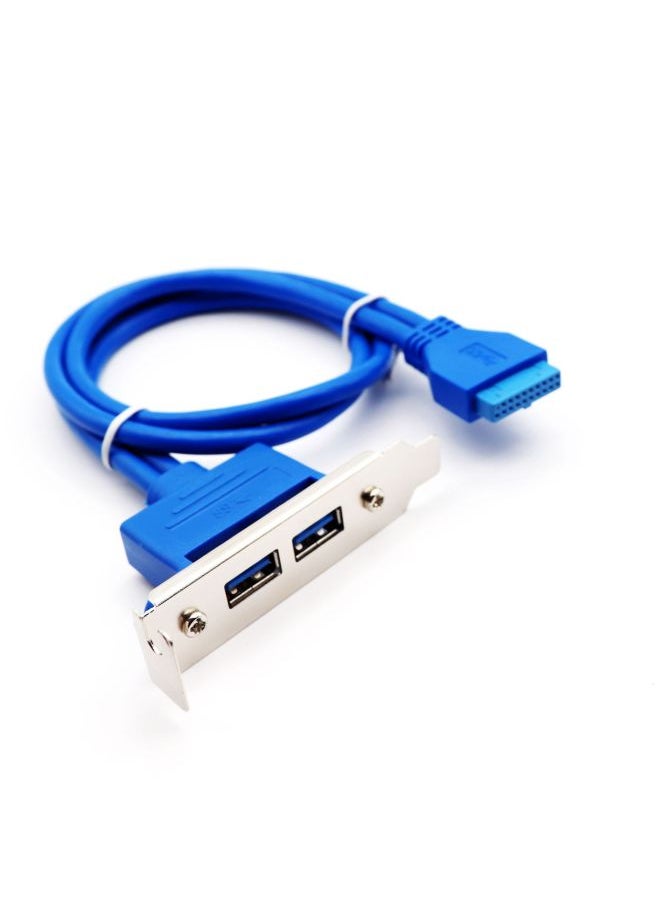 USB3.0 Dual-port Baffle Line Half-height Motherboard 20pin To USB3.0 Small Chassis Rear Baffle Expansion Card-Color:Black-Length:50CM