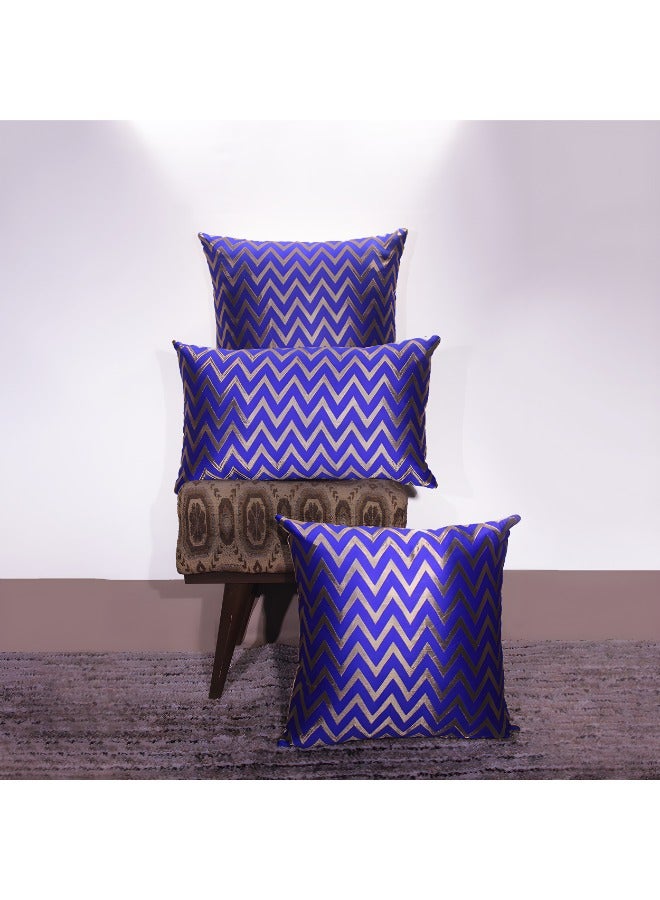 BYFT Orchard Cushion Cover 16 x 16 inch (Zig Zag Design - Royal Blue) 40 x 40 cm Luxury Decorative Cushion Cover for Sofa, Bed & Living Room- Set of 2 without inserts - Image 1