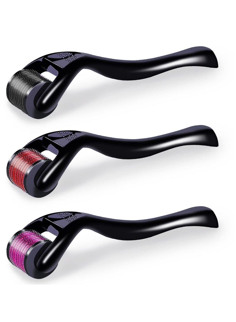 Excefore Derma Roller for Face Body Beard Hair Growth, 3 Pcs Beard Roller for Face Body Hair Skin, Facial Skin Care Tools for Men Women Home Use (#0.5mm, Black+Purple+Red) - Image 1