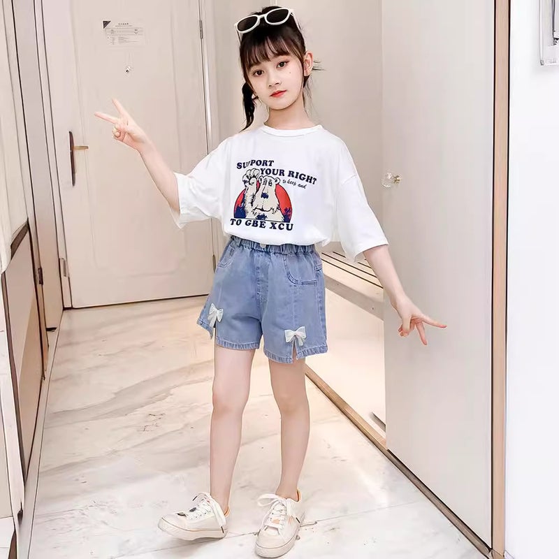 Children'S Wear Girls' Bow Denim Shorts New Korean Style Children'S Summer Western Style Middle And Big Children'S Outer Wear Casual Pants - Image 5