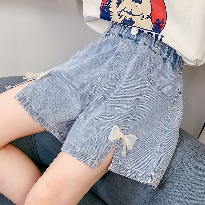 Children'S Wear Girls' Bow Denim Shorts New Korean Style Children'S Summer Western Style Middle And Big Children'S Outer Wear Casual Pants - Image 1