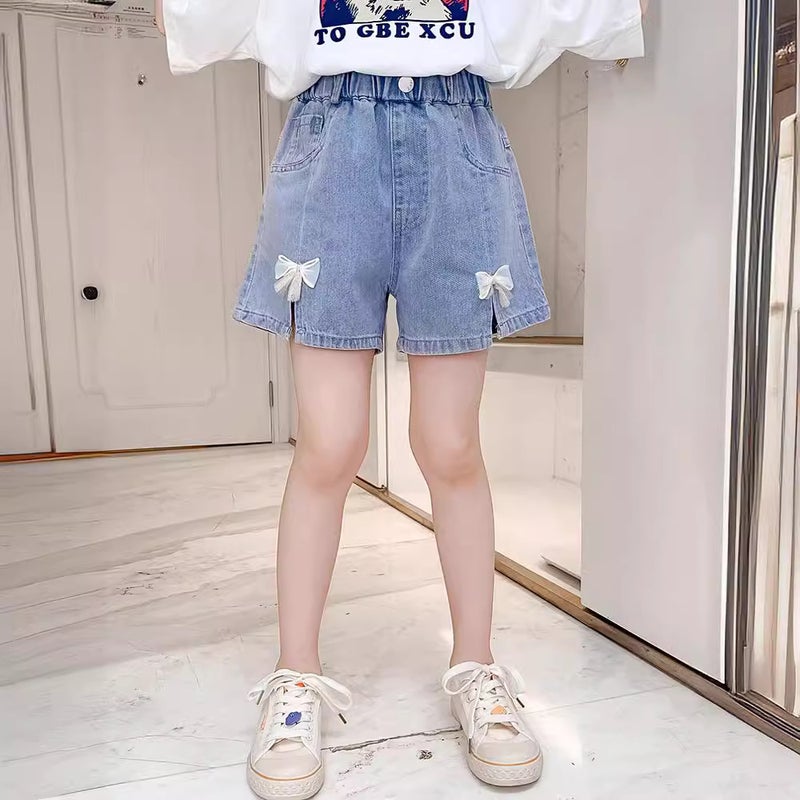 Children'S Wear Girls' Bow Denim Shorts New Korean Style Children'S Summer Western Style Middle And Big Children'S Outer Wear Casual Pants - Image 4