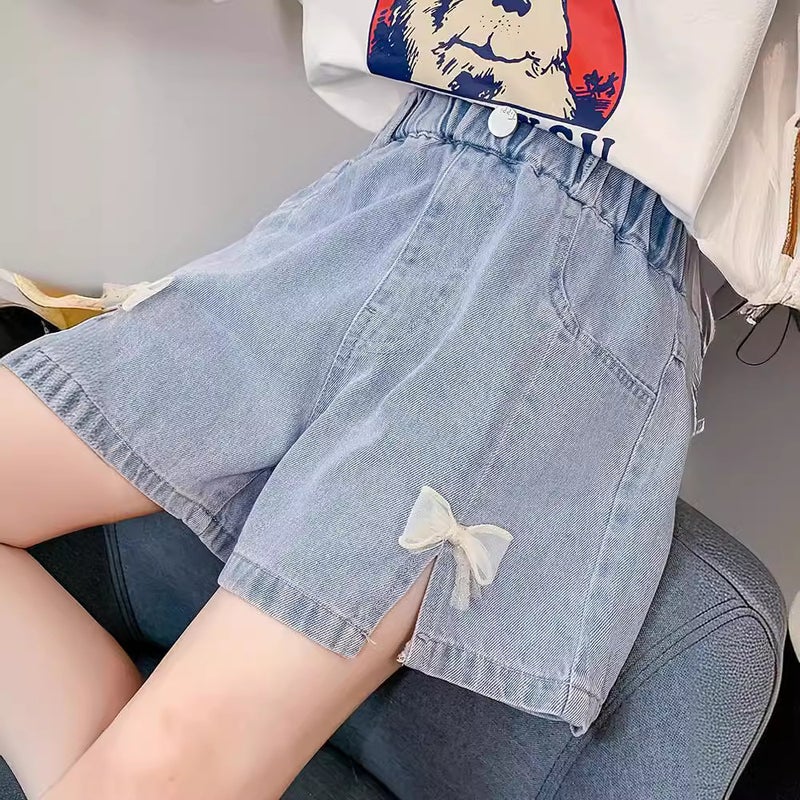 Children'S Wear Girls' Bow Denim Shorts New Korean Style Children'S Summer Western Style Middle And Big Children'S Outer Wear Casual Pants - Image 2