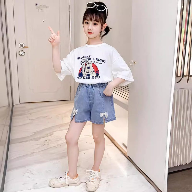 Children'S Wear Girls' Bow Denim Shorts New Korean Style Children'S Summer Western Style Middle And Big Children'S Outer Wear Casual Pants - Image 3