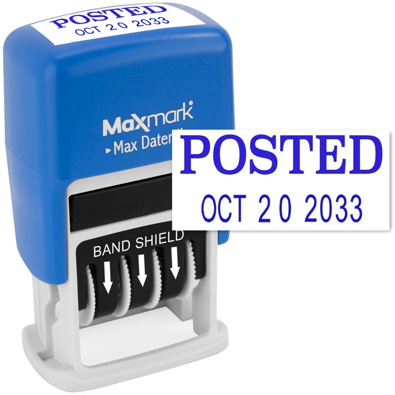 MaxMark SelfInking Rubber Date Office Stamp with Posted Phrase  Date  Blue Ink Max Dater II 12Year Band