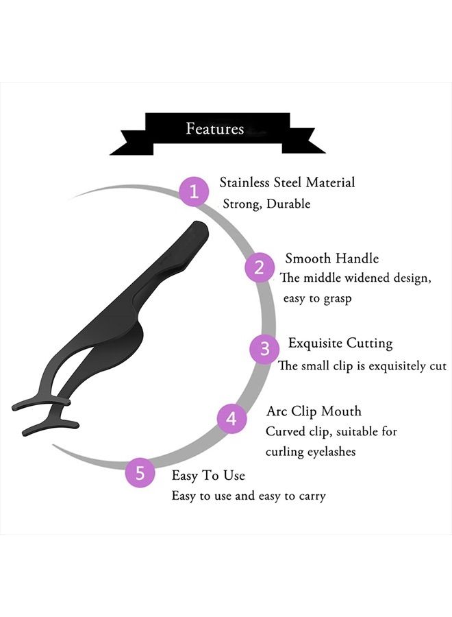 CarPro مكبس رموش صناعية مزيف من الفولاذ المقاوم للصدأ الأسود مع ملحقات إزالة الرموش، ملقط حواجب، أداة تجميل مكياج - Image 2