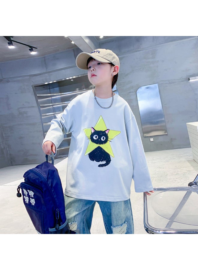 Fashionable Brand Boys' Autum Clothing Loose Cartoon Long-sleeved T-shirt  New Kidsren's Autum Pure Cotton Bottoming Shirt Top